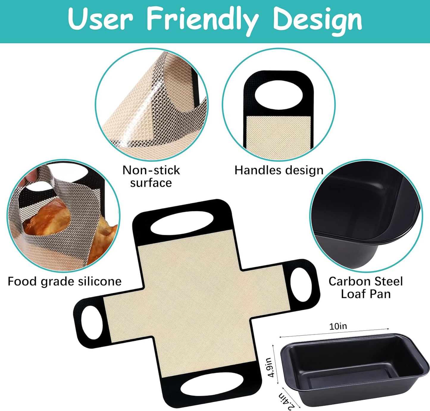 USA Pan 9 x 5 Loaf Pan Set - Nonstick Bread Pans with Silicone Sling for Perfect Baking