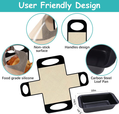 USA Pan 9 x 5 Loaf Pan Set - Nonstick Bread Pans with Silicone Sling for Perfect Baking