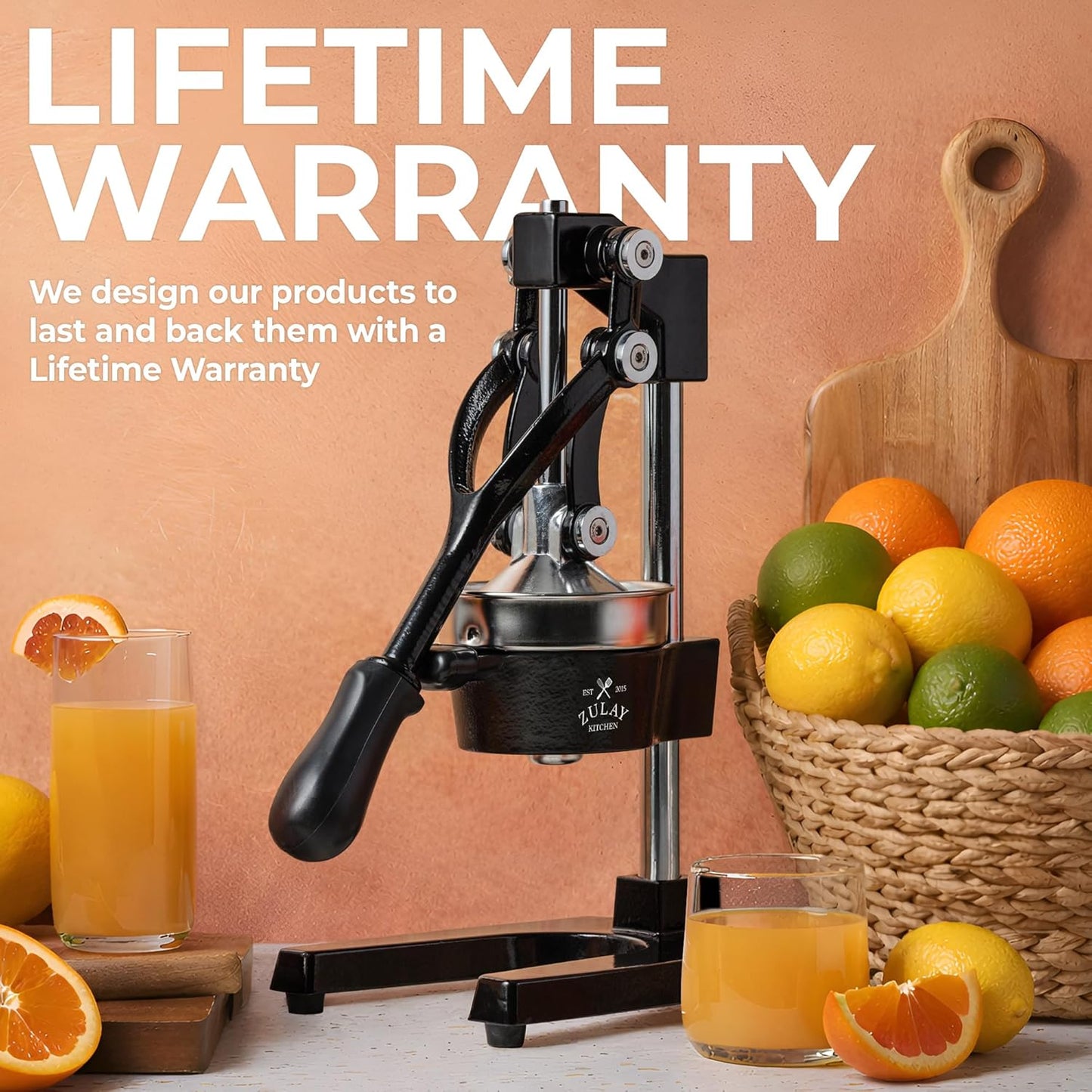 Zulay Kitchen Cast Iron Juicer - Heavy-Duty Manual Citrus Press for Easy Cleaning | Black