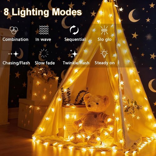 Echosari Star String Lights - Battery Operated LED Fairy Lights with Auto Timer | 158in, 8 Modes for Kids' Room, Party & Wedding Décor (Warm White)