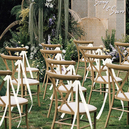 Skiennix 24 Pcs Large Ivory Wedding Ribbon Bows - Elegant Chair Decorations for Ceremonies
