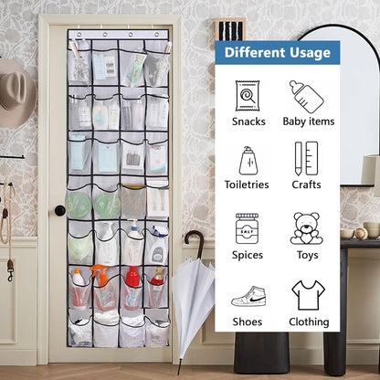 Skiennix Over The Door Shoe Organizer - 28 Mesh Pockets for Space-Saving Storage | White