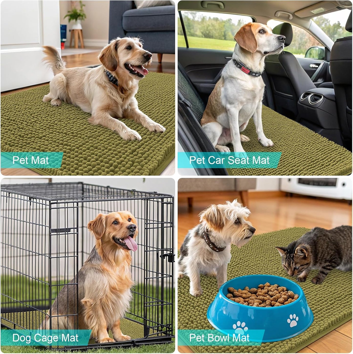 OLANLY Dog Door Mat - Absorbent Non-Slip Washable Doormat for Muddy Paws | 70x24 Inches, Willow Green