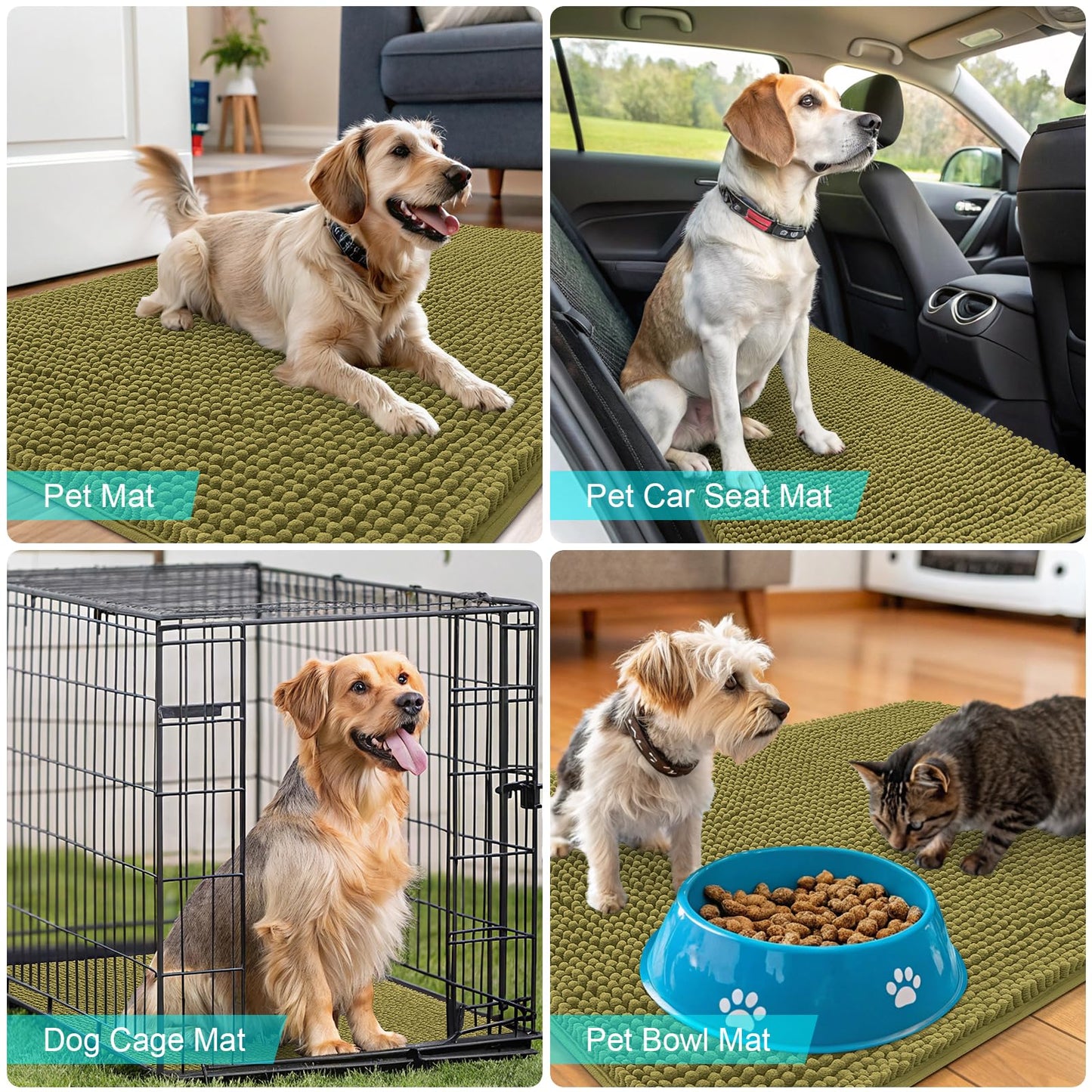 OLANLY Dog Door Mat for Muddy Paws 36x24, Absorbs Moisture and Dirt, Absorbent Non-Slip Washable Doormat, Quick Dry Chenille Mud Mat, Entry Indoor Entryway Carpet for Inside Floor, Willow Green