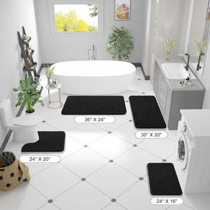 OLANLY Bathroom Runner Rugs - Extra Soft Chenille Bath Mats | Quick Dry, Machine Washable, 47x17, Black