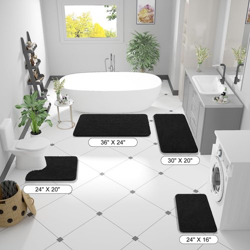 OLANLY Bathroom Rugs 59x20, Extra Soft Absorbent Chenille Bath Rugs, Rubber Backing Quick Dry, Machine Washable Bath Mats for Bathroom Floor, Tub and Shower, Home Decor Accessories, Black