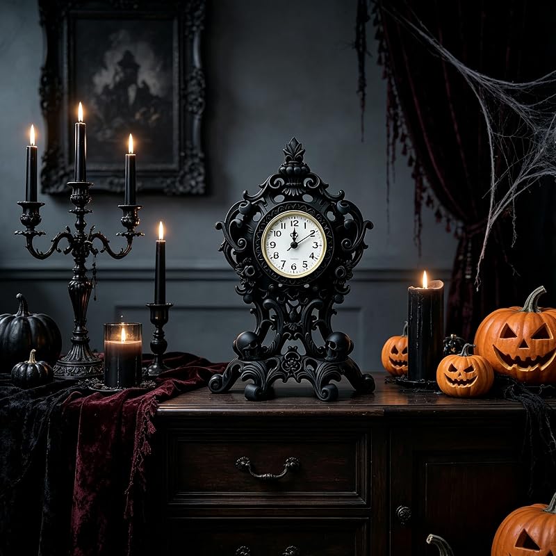 Halloween Skull Table Clock - Resin Skeleton Desk Clock