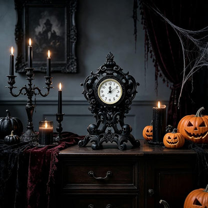 Halloween Skull Table Clock - Resin Skeleton Desk Clock
