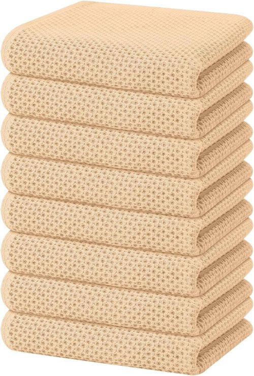 Homaxy Kitchen Dish Towels - 100% Cotton Waffle Weave, Ultra Soft & Absorbent, 13 x 28 Inches, 8-Pack, Apricot