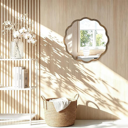 Circle Wall Mirror with Wavy Tan Wood Frame 16" – JJUUYOU Viantge
