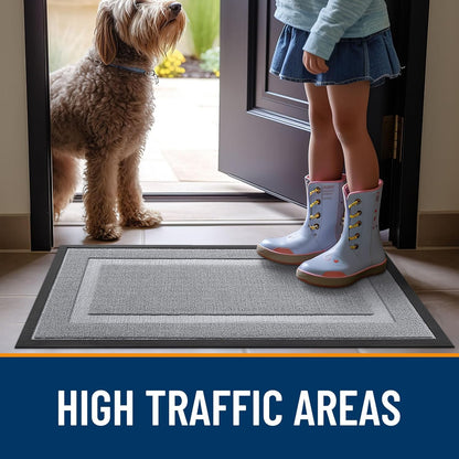 OLANLY Waterproof Front Door Mat - All-Season Indoor/Outdoor Doormat | Sturdy Natural Rubber, 59x23, Silver Gray