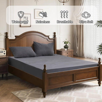 Skiennix Twin Mattress Protector - Waterproof Fitted Cover with 18" Deep Pocket | Noiseless & Breathable, Dark Gray (39" x 75")