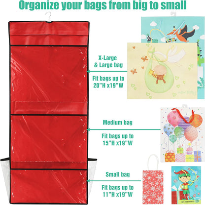 Simple Houseware Double-Sided Gift Wrap Organizer - Red Storage Pockets (Set of 1)