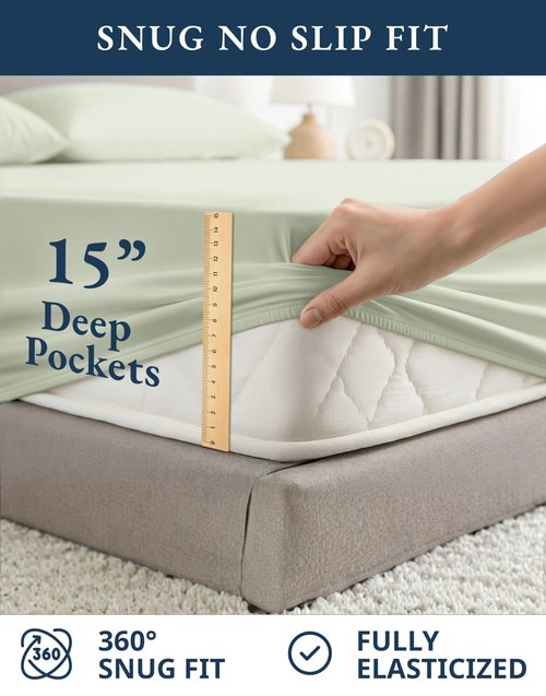 LANE LINEN 100% Organic Cotton King Bed Sheet Set, Bedsheets 4Pc Soft Cooling Fully Elasticized Mercerised All Season Sustainably Produced Cotton Sheets King Size, Oeko Tex Sheets - Mineral