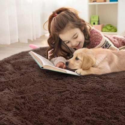 OLANLY Round Coffee Area Rug - Soft & Fluffy 7 ft Machine Washable Carpet for Bedroom & Living Room Decor