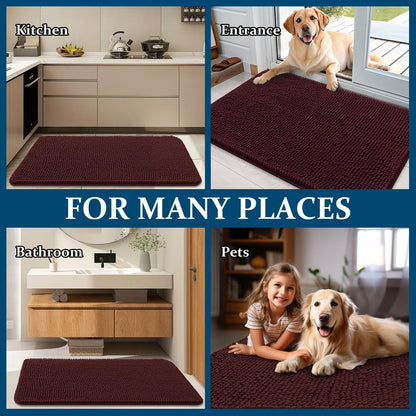 OLANLY Dog Door Mat - Absorbent Non-Slip Chenille for Muddy Paws | 40x32, Quick Dry Indoor Entryway Carpet, Russet