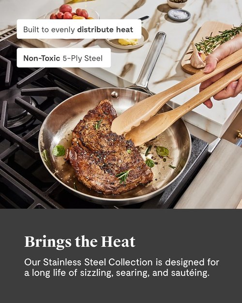 Caraway Stainless Steel Cookware Set - 12-Piece 5-Ply Pots & Pans - Non-Toxic, PTFE & PFOA Free, Space-Saving Design