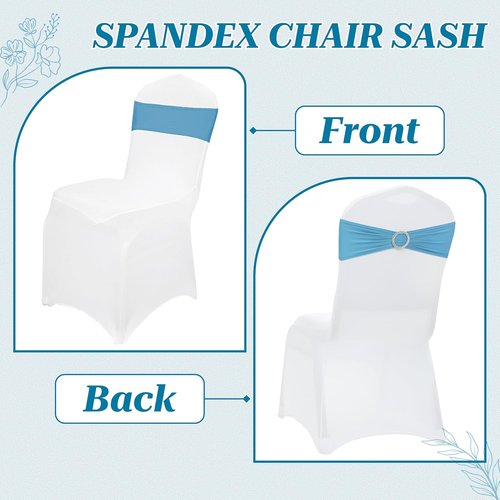 MDS Spandex Chair Sashes - Premium Stretch Covers with Buckle Slider | Universal Fit for Weddings & Events - Blue (Pack of 75)