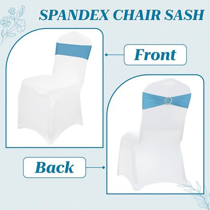 MDS Spandex Chair Sashes - Premium Stretch Covers with Buckle Slider | Universal Fit for Weddings & Events - Blue (Pack of 75)
