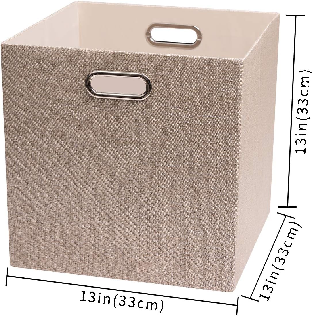 Posprica Storage Cube Bins - 13x13 Foldable Organizer Boxes for Closet & Shelf - Set of 4, Beige