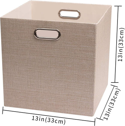 Posprica Storage Cube Bins - 13x13 Foldable Organizer Boxes for Closet & Shelf - Set of 4, Beige