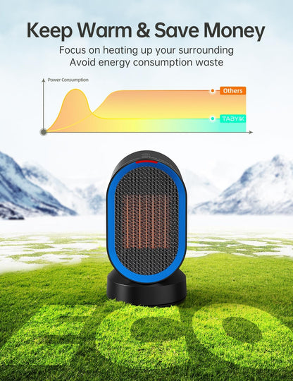 TABYIK Electric Space Heater - Portable 45° Oscillating Indoor Heater for Home & Office | Black