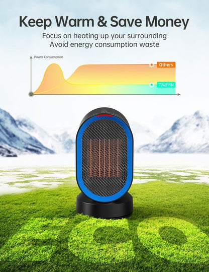TABYIK Space Heater Electric Space Heaters for Indoor Use Small Portable Heater 45° Oscillating Personal Heater for Bedroom Home Office (Black)