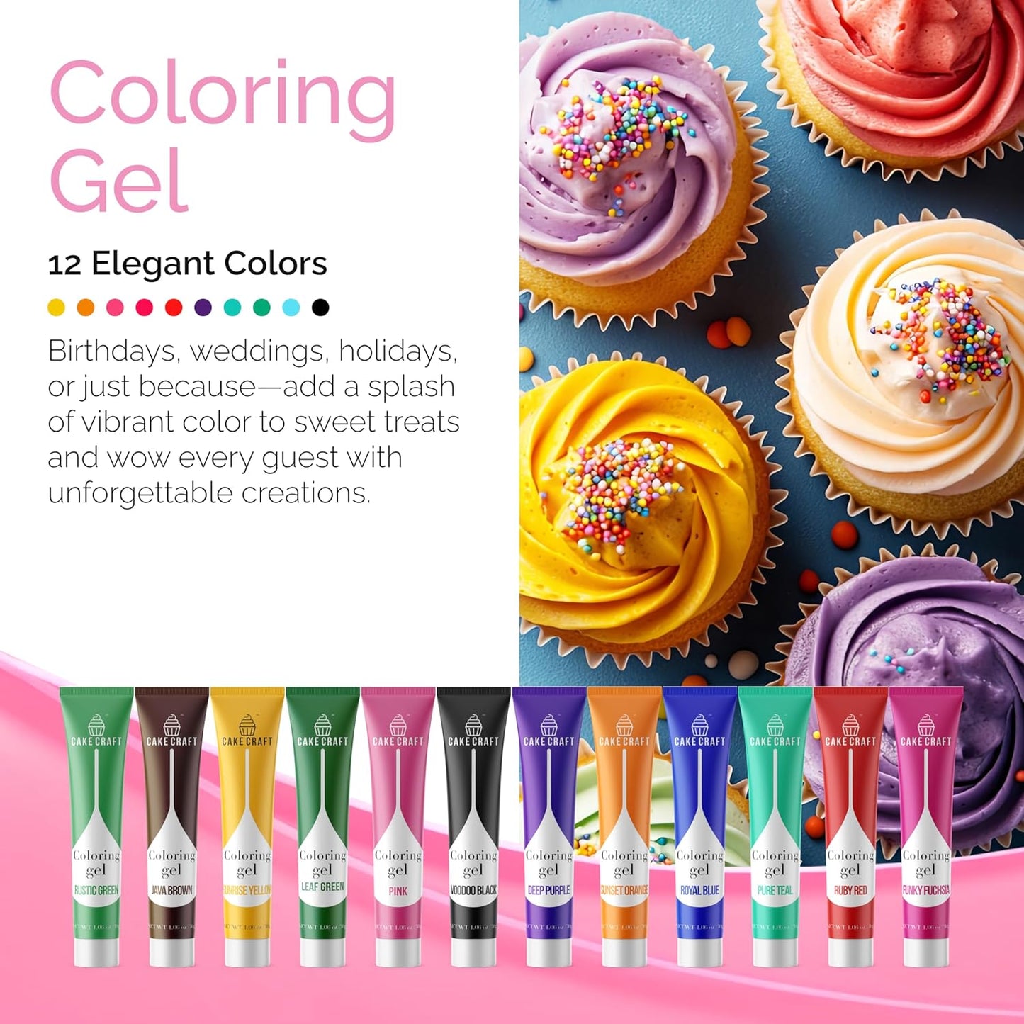 Cake Craft Coloring Gel Kit - 12 Vibrant Edible Colors for Icing, Fondant, Cake Batter & Cookies
