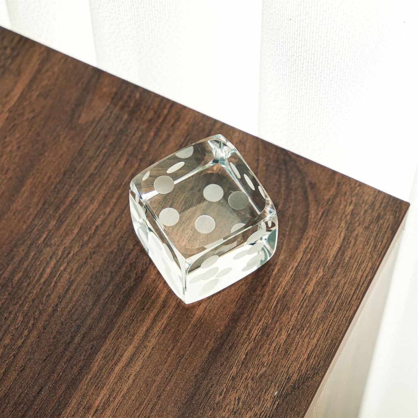 QFkris Glass Polyhedral Dice Block - Decorative 3D Laser Etched Clear Crystal Art Cube Figurine