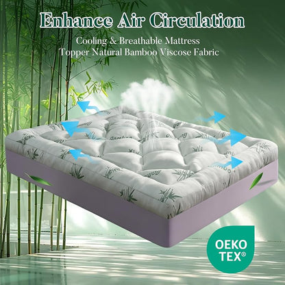 Queen Memory Foam Mattress Topper 3" with Bamboo Cooling 8-21" Deep Pocket - Green Variation