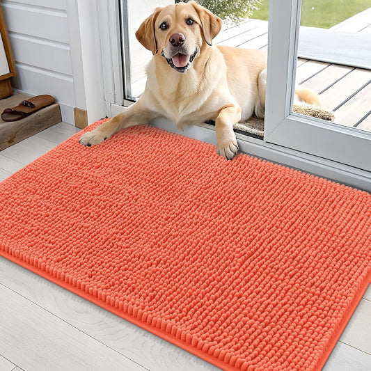 OLANLY Dog Door Mat - Absorbent Non-Slip Mud Mat for Indoor Use | Quick Dry Chenille, 36x24, Coral