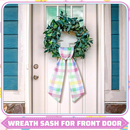 Skiennix Easter Wreath Sash - Spring Pastel Satin Decoration for Indoor/Outdoor Use | 56" L x 4.5" W