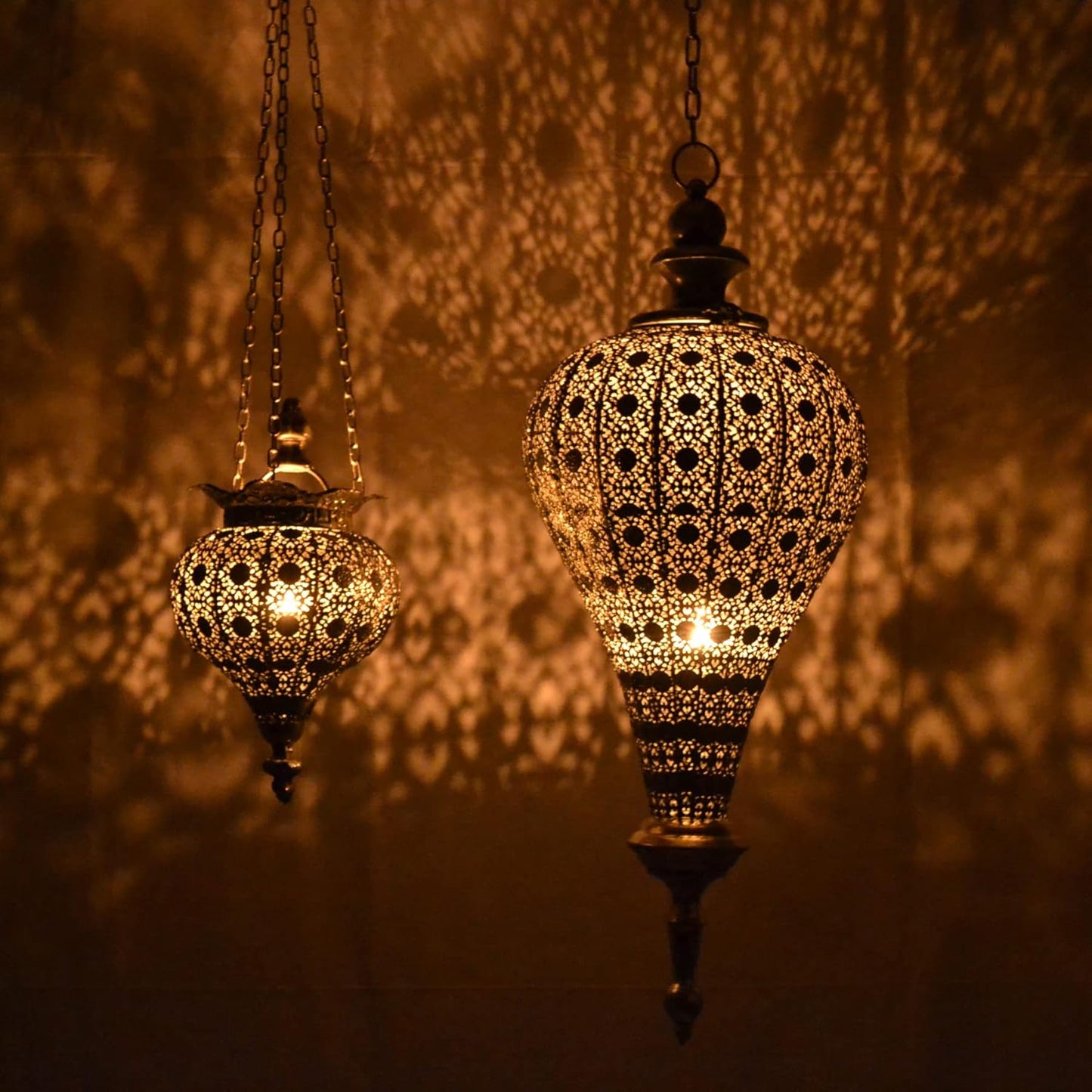 Westcharm Antique Silver Moroccan Lantern - Elegant Metal Hanging Pendant Light for Indoor/Outdoor Use - Small Size