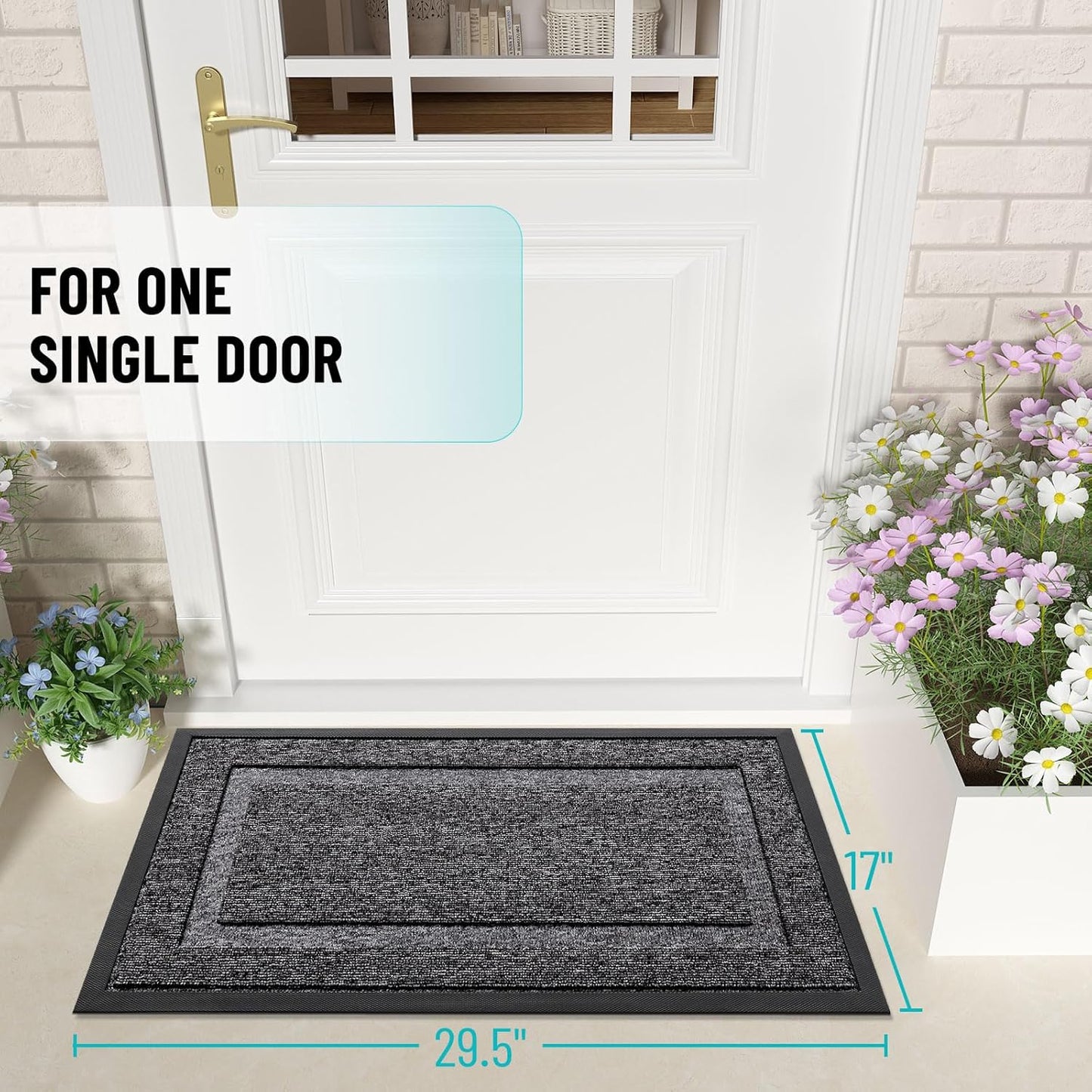 OLANLY Indoor Outdoor Front Door Mat - Waterproof All-Weather Doormat | Sturdy Natural Rubber, 35x23, Black and White