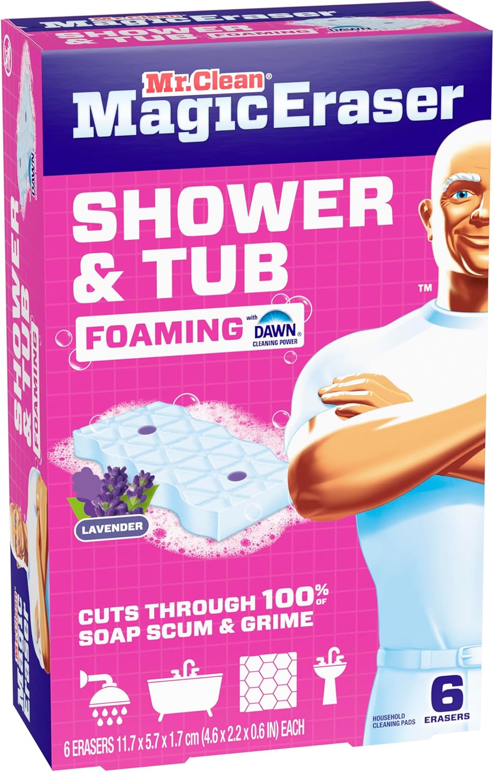 Mr. Clean Magic Eraser Sponge - Powerful Soap Scum Remover with Lavender Scent | 6 Count