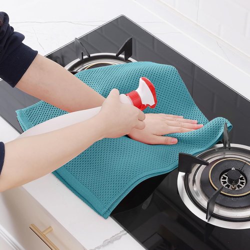 Homaxy Kitchen Dish Towels - Ultra Soft 100% Cotton Waffle Weave, Quick Drying, 13 x 28 Inches, 8-Pack, Lake Blue