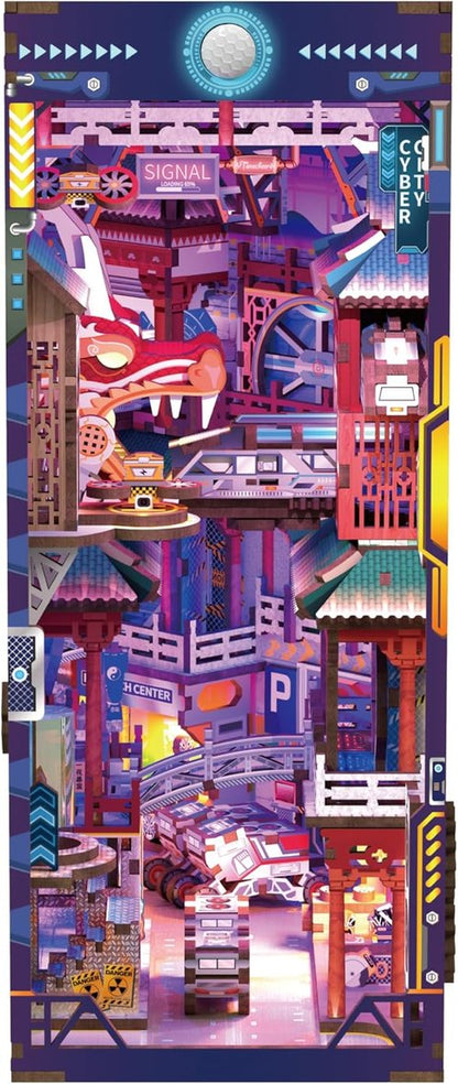 Hands Craft DIY Book Nook Kit - Cyber City Miniature Puzzle with LED Lights & Precision-Cut Pieces