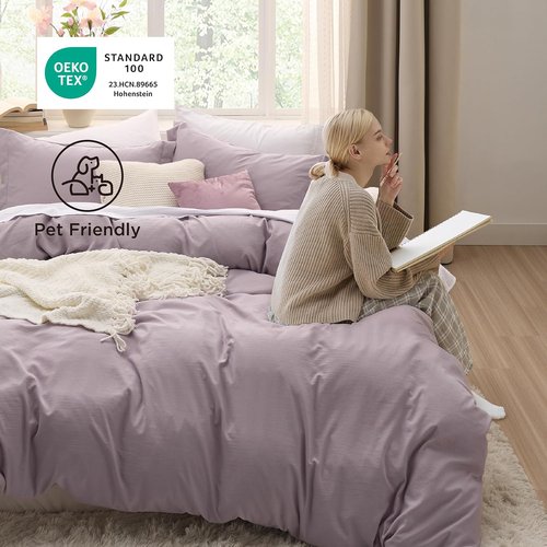 Bedsure Duvet Cover Set - Dusty Purple Full Size, Extra Soft Cotton-Like Polyester, 3 Pieces with Zipper Closure