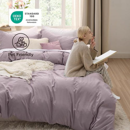 Bedsure King Size Duvet Cover Set - Dusty Purple Extra Soft Prewashed Cotton-Like Bedding, 3 Pieces