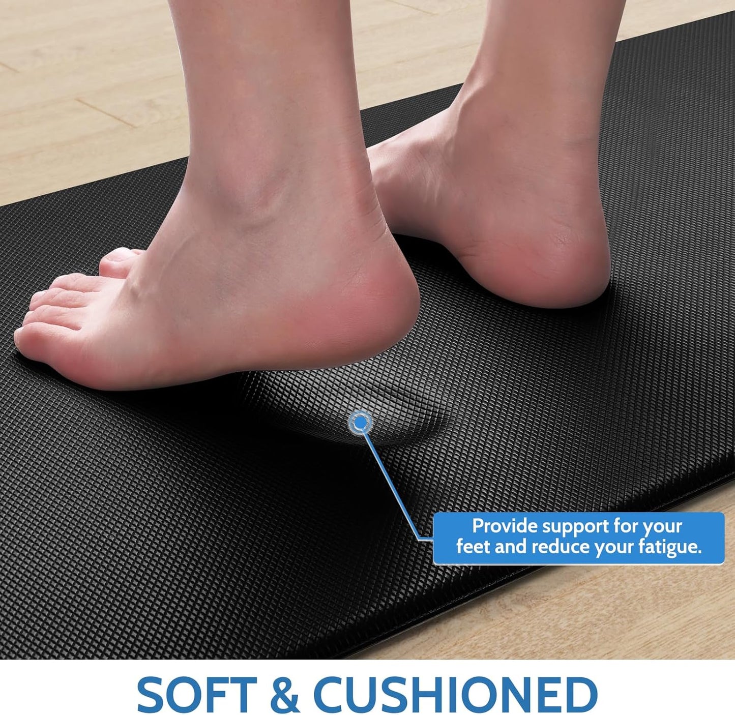 StepLively Kitchen Mats - Cushioned Anti-Fatigue Non-Slip Rugs Set | 2 PCS, 17.3"x30" & 17.3"x47", Black