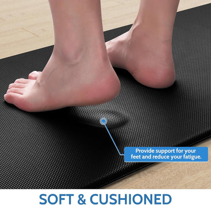 StepLively Kitchen Mats - Cushioned Anti-Fatigue Non-Slip Rugs Set | 2 PCS, 17.3"x30" & 17.3"x47", Black