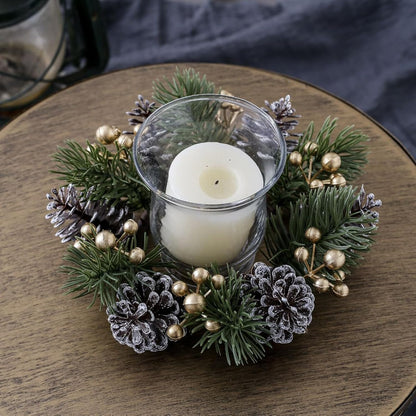 Regine Switzerland Christmas Candle Rings - Elegant Artificial Flower Wreaths with Gold Berries & Pinecones | Perfect Holiday Table Centerpieces