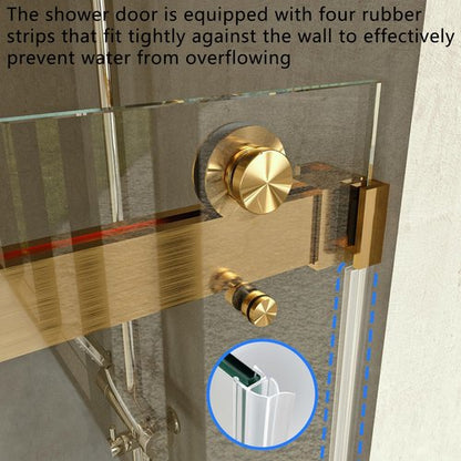 Frameless Bathtub Shower Door - 3/8" Clear Tempered Glass, Double Sliding, Brushed Gold Finish | 56"-60" Wide, 66" High