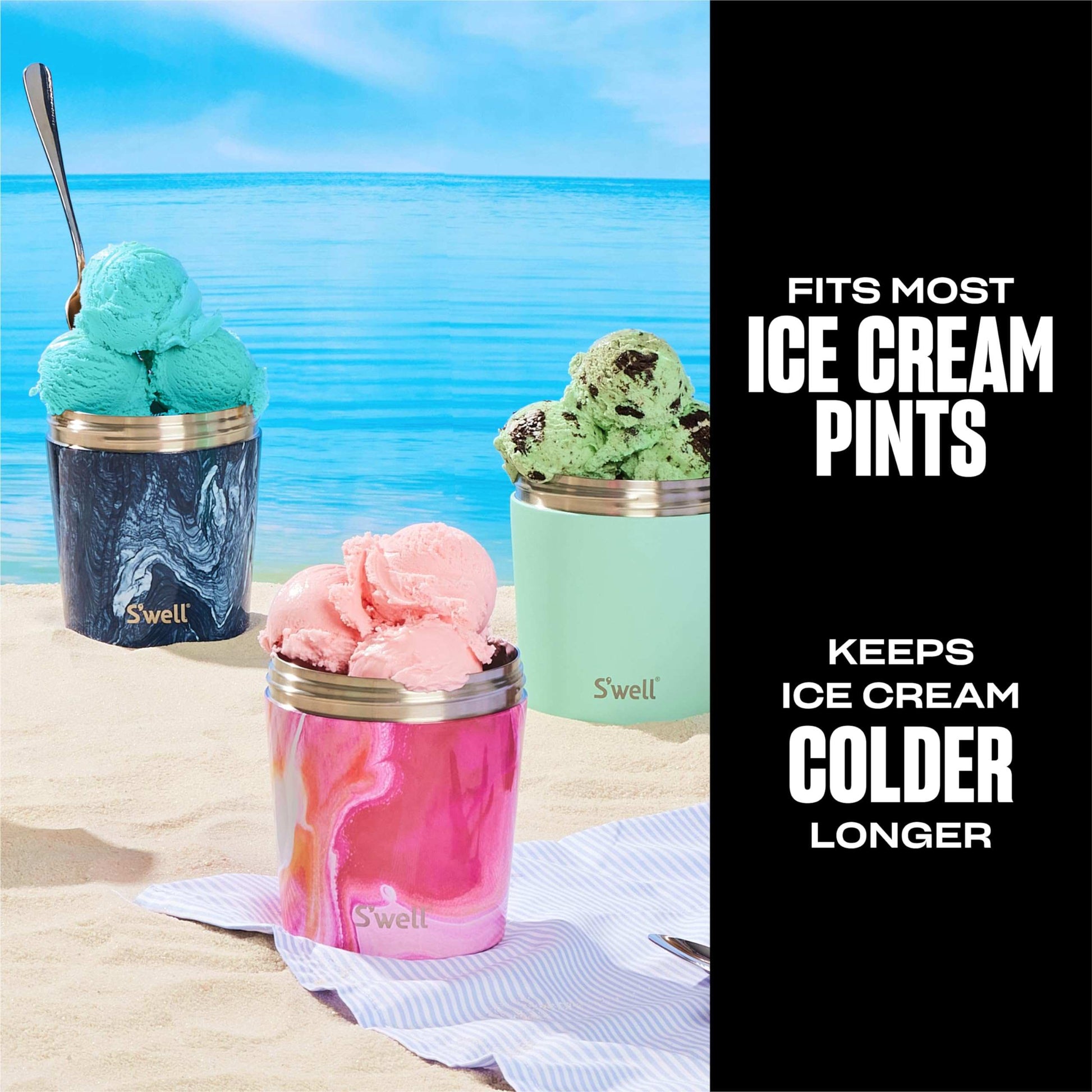 S'well Stainless Steel Ice Cream Chiller, 16oz, Azurite Marble, Triple Layered Vacuum Insulated Container Keeps Ice Cream Frozen For Up To Four Hours, BPA Free