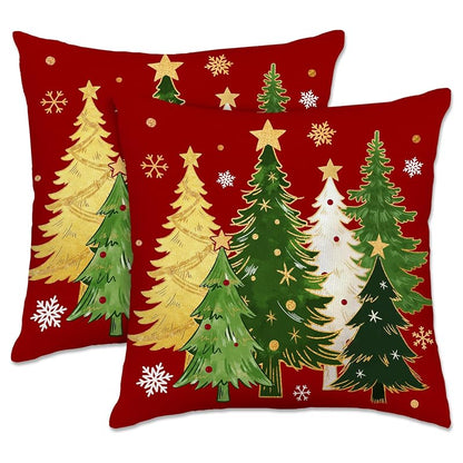 Pinata Xmas 18x18 Pillow Covers Set of 2 - Christmas Tree, Red Bird & Star Decor (Variation of THIS listing: Xmas 1818-2-tree Red+18" x 18")