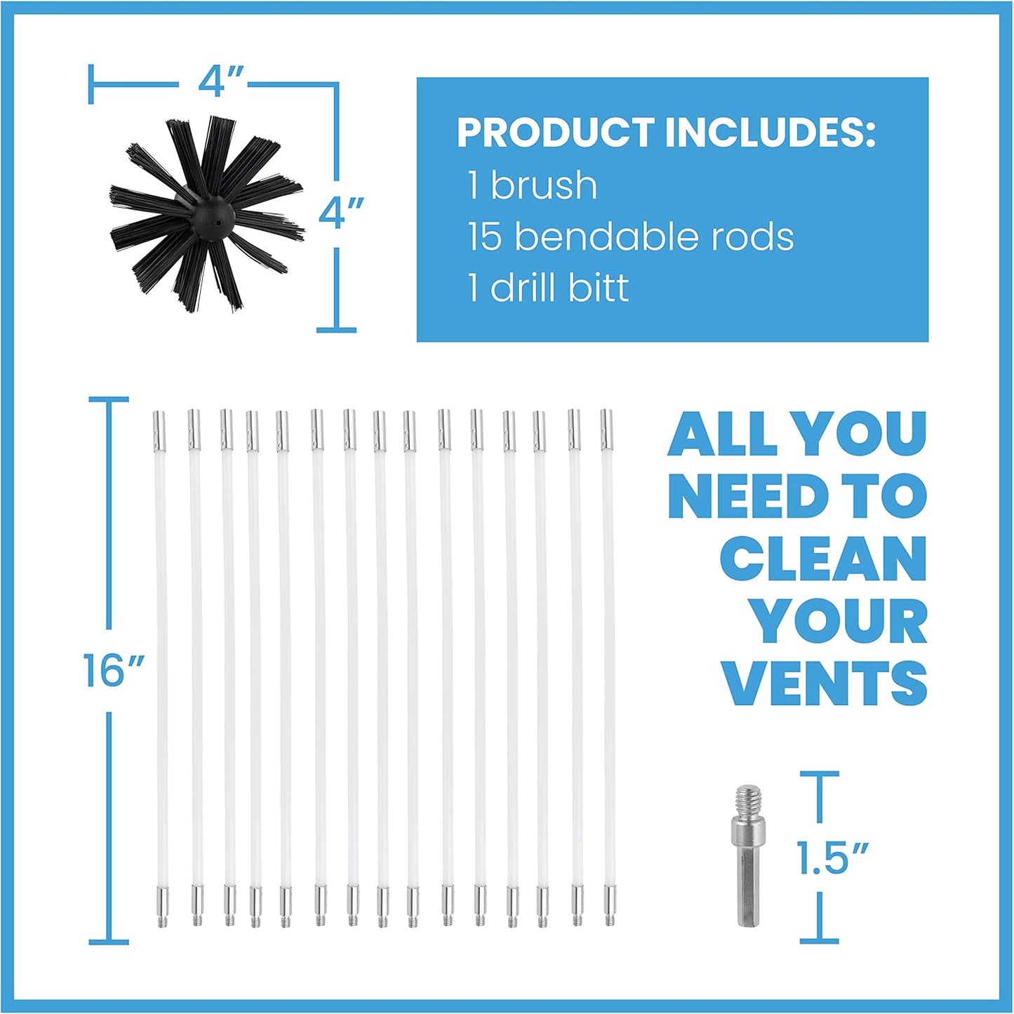 Professional Dryer Vent Cleaner Kit - 20-Foot Reusable Lint Remover with Strong Nylon Brush & Drill Attachment