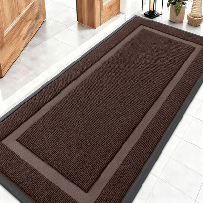 OLANLY Waterproof All-Season Front Door Mat - Sturdy Natural Rubber, Easy Clean, 59x23, Dark Brown