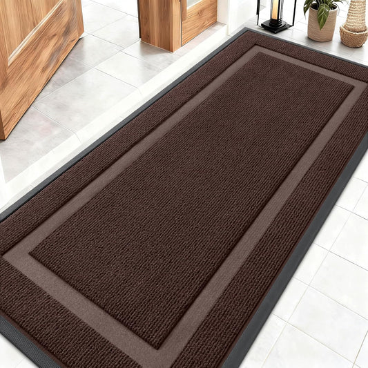 OLANLY Waterproof All-Season Front Door Mat - Sturdy Natural Rubber, Easy Clean, 59x23, Dark Brown