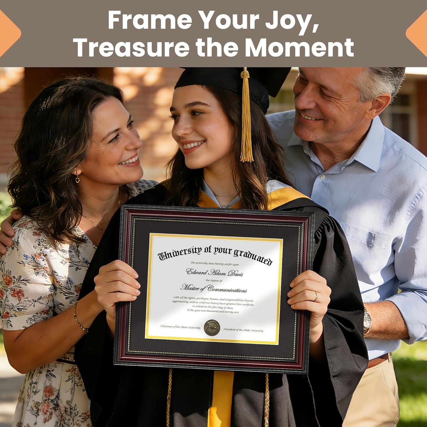 Upsimples Diploma Frame - Classic Wood Grain with Gold Beading | 8.5 x 11 with Mat or 11 x 14 Without Mat - Perfect Graduation Gift