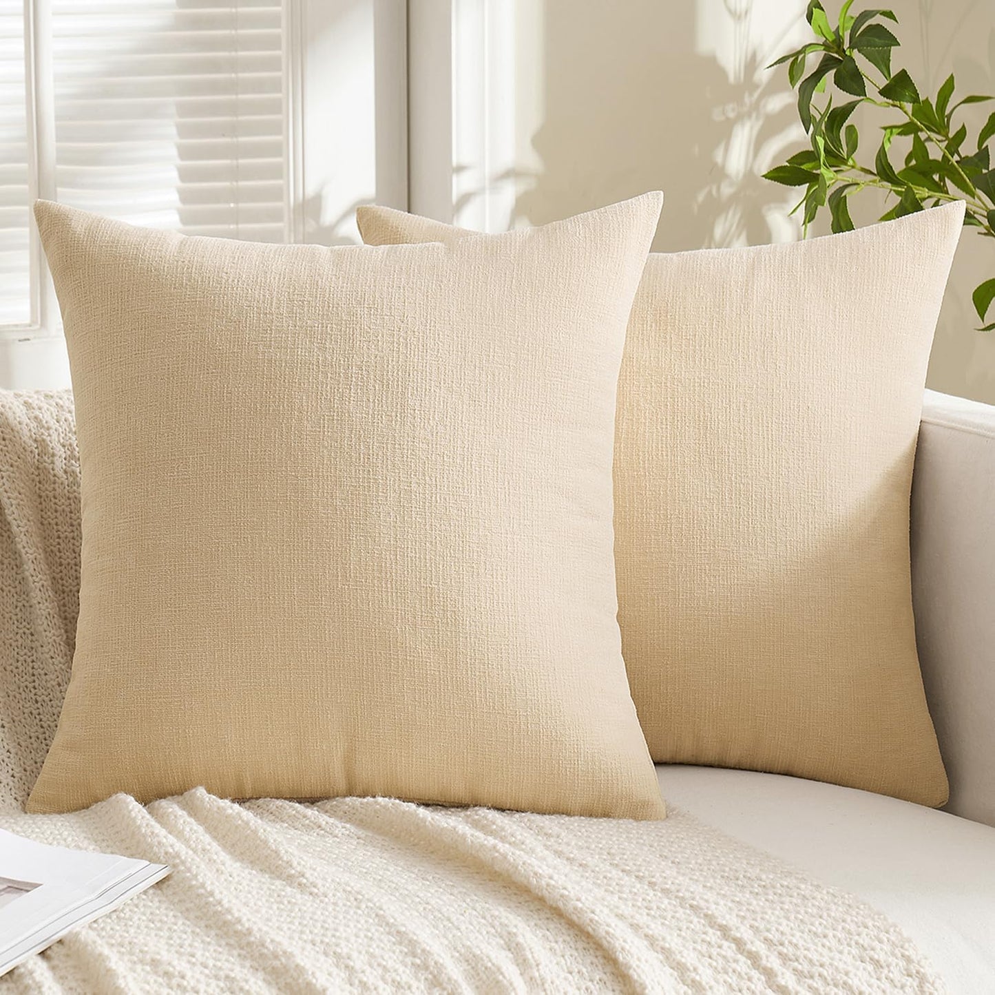 MIULEE Beige Couch Pillow Covers - Soft Chenille Decorative Throw Pillows | 18x18 Inch, Set of 2 for Sofa & Living Room